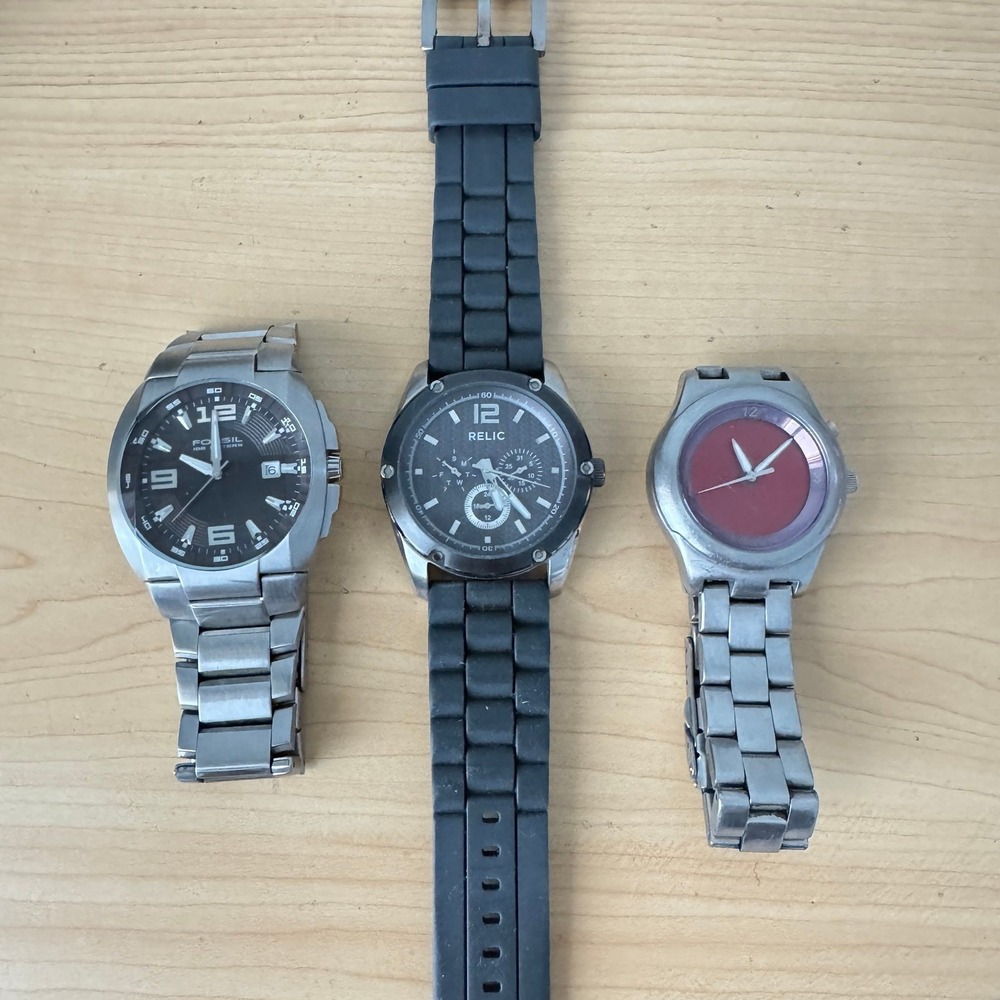 Mens Fossil Watch Lot of 3 Stainless Needs Batteries